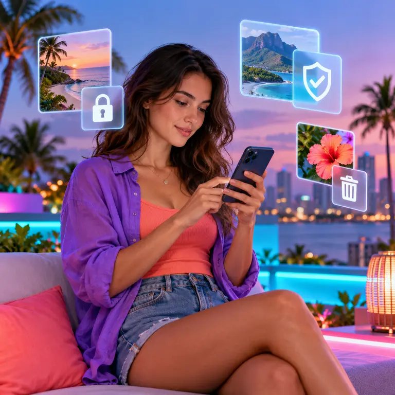 Adult user checking privacy and permission controls for a creative image bot