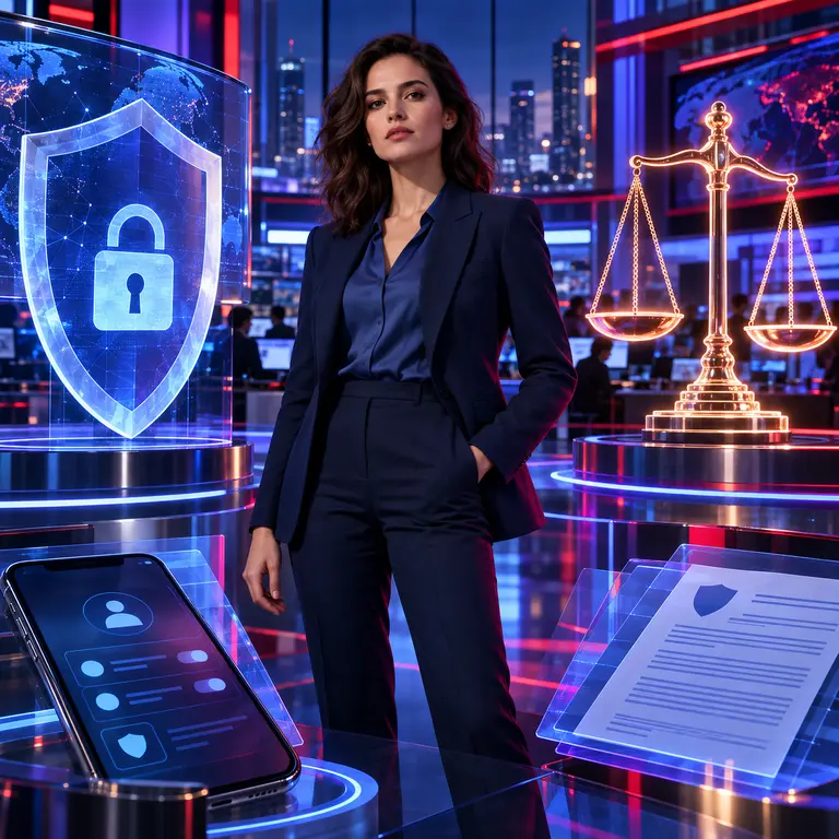 Adult legal-technology reviewer examining privacy and consent risks
