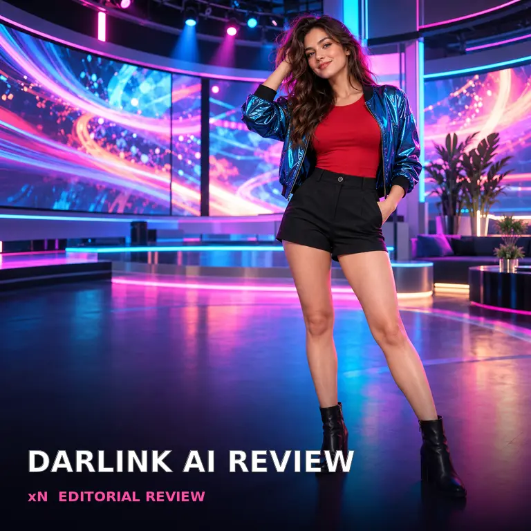 Original fictional adult companion in a cinematic video interface for the DarLink AI review