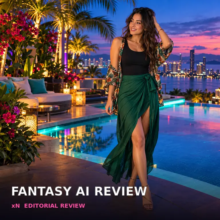 Original fictional adult fantasy character illustrating the Fantasy AI review