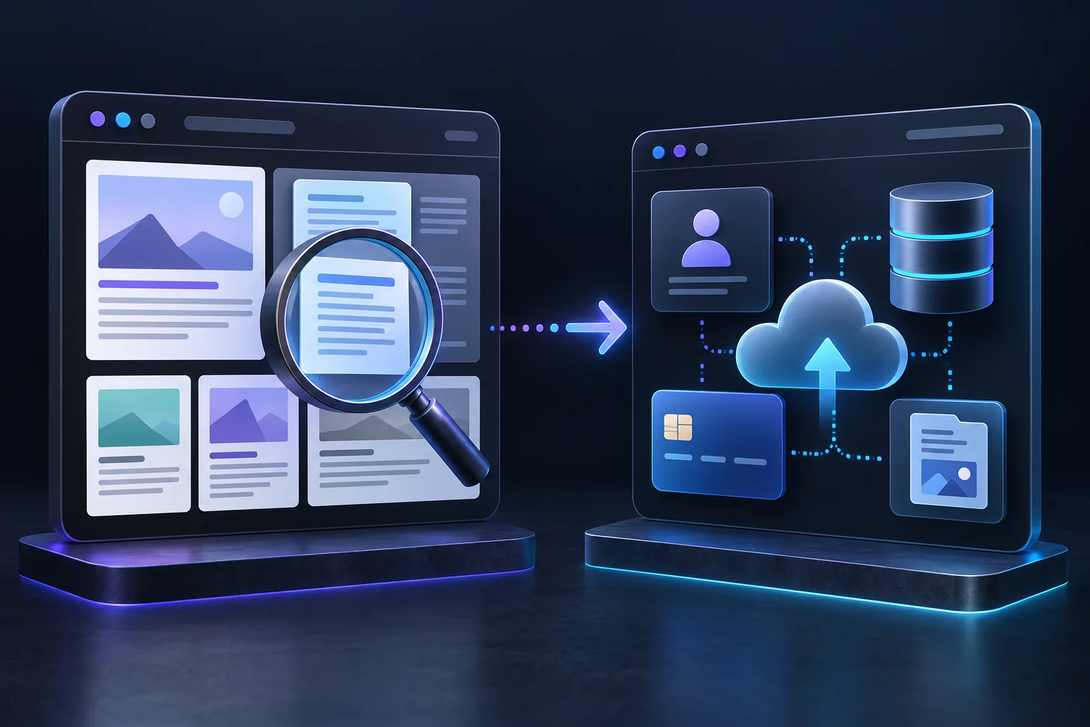 Separate review website and third-party app panels showing different data responsibilities.