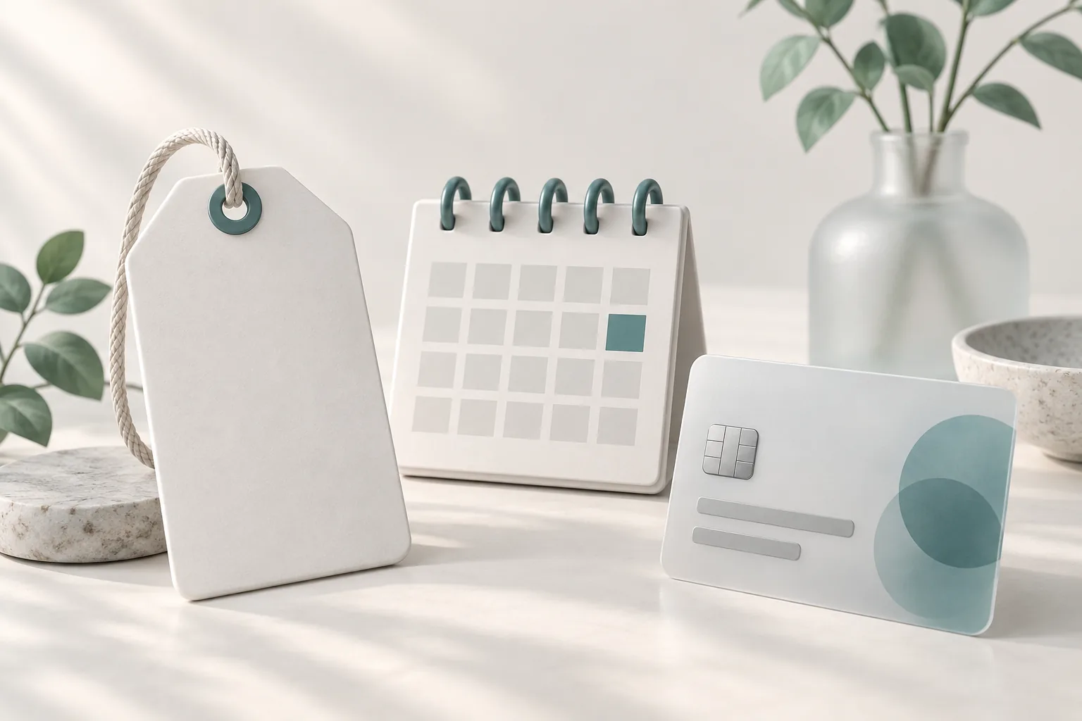 Blank price tag and calendar representing the conditions of a free trial.