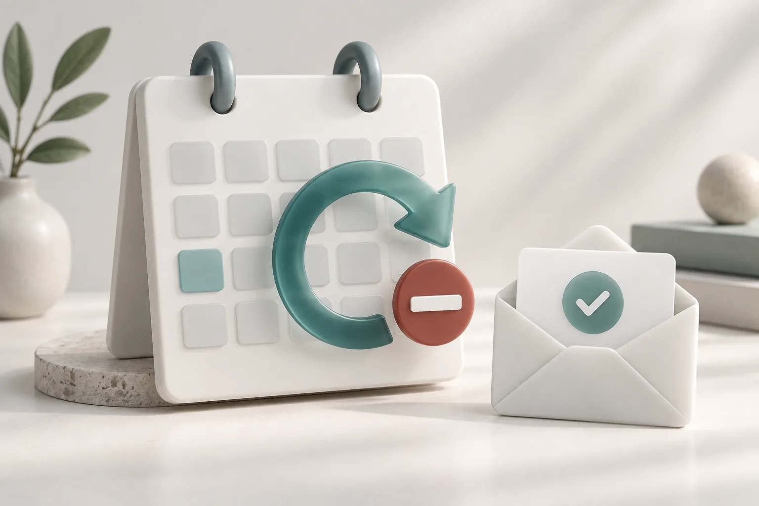 Calendar and confirmation envelope representing subscription cancellation.