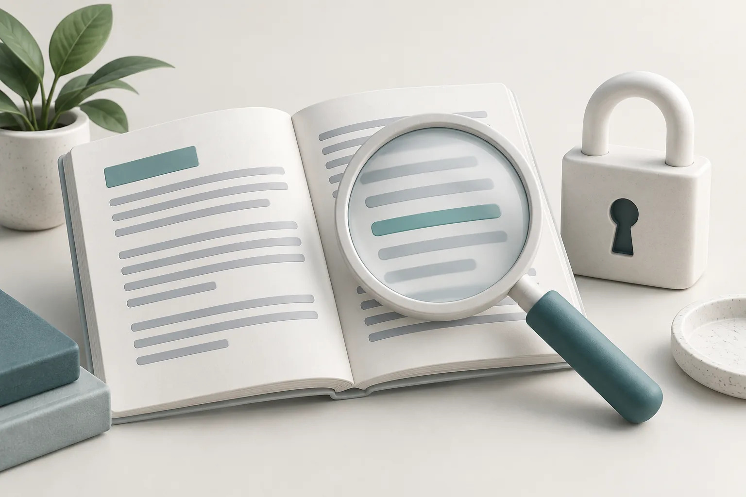 Privacy document and magnifying glass representing a policy review.